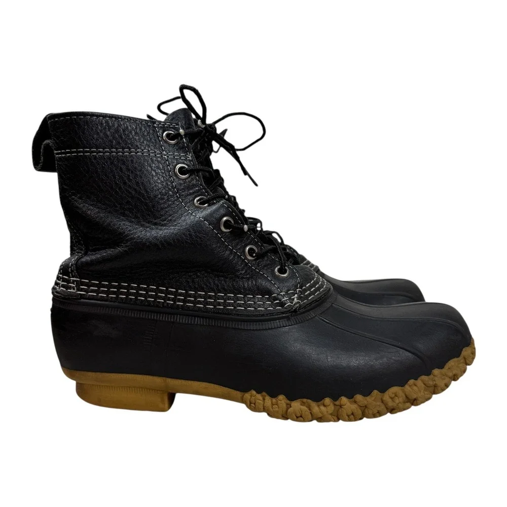 LL Bean Duck Boots Mens 8 EW Black Leather Waterproof Rain Snow Bean Boots